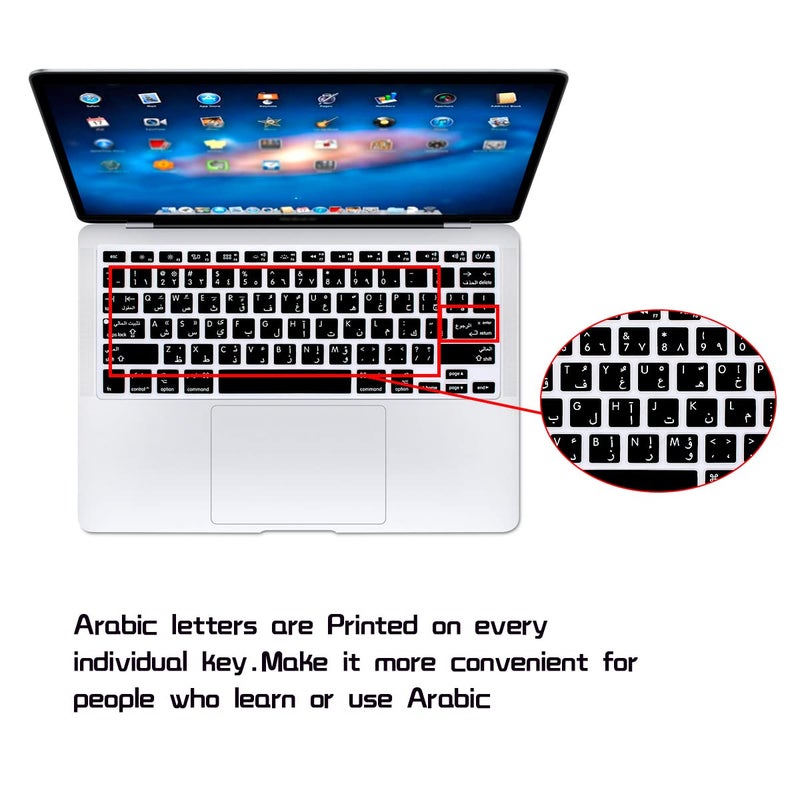 HRH Arabic/English Silicone Keyboard Cover Skin for MacBook Air 13,for MacBook Pro 13/15/17(with or w/Out Retina Display,2015 or Older Version),for iMac Older USA Layout Keyboard Protector-Black - Image 2